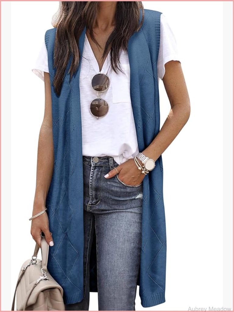 Sleeveless Cardigan Long Vest Open Front Knit Duster Sweater Women